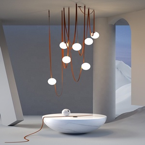 Nordic Leather Led Pendant Lights <strong>Glass</strong> <strong>Lampshade</strong> for Dining Living Room Center Table Bedroom Chandelier Decor Fixture