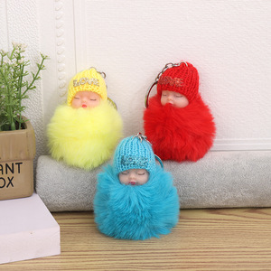 8CM mignon dormir bébé poupée porte-clés Pom Pom lapin boule <span class=keywords><strong>de</strong></span> fourrure bébé porte-clés moelleux voiture porte-clés <span class=keywords><strong>sac</strong></span> breloque peluche fourrure poupée porte-clés - Product Image 2