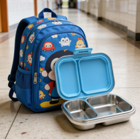 Boîte à bento mignonne à 2 compartiments en acier inoxydable 304, motif imprimé, sans BPA, étanche, compatible micro-ondes, grande capacité pour enfants et adolescents