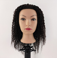 Tête d'entraînement 16 pouces en cheveux humains 100% naturels noirs bouclés ondulés, mannequin féminin pour la coiffure et la pratique en cosmétologie