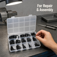 Kit Surtido de Anillos de Retención Externos Tipo E de Acero al Carbono, 500 Piezas, 13 Tamaños, DIN 6799, Anillo de Seguridad, Óxido Negro