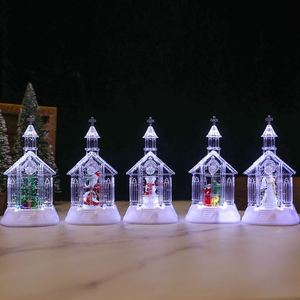 Lámpara de Viento Pequeña de Plástico con Luces LED a Pilas, Adornos de Escritorio con Forma de Iglesia, Papá Noel, Muñeco de Nieve y Ángel, Regalos de Iluminación Navideña - Product Image 1
