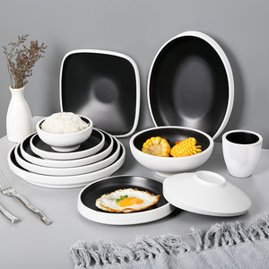 Nordic Style Melamine Tableware Set Round Durable <b>Plates</b> Bowls Dish Set For Daily Use - Product Image 1
