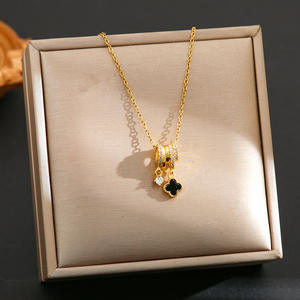 <span class=keywords><strong>Collana</strong></span> pendente trifoglio nero per le donne minimalista CZ intarsio in acciaio inox Choker gioielli di moda all'ingrosso - Product Image 2