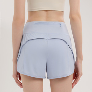 Shorts de course pour femmes taille haute 2-en-1 avec poche arrière zippée pour téléphone, séchage rapide, doublure intégrée, pour yoga et entraînement, vente en gros - Product Image 6