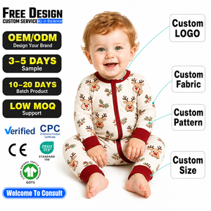 <span class=keywords><strong>Pijama</strong></span> de Bambú Personalizado OEM para Bebé con Diseño de Santa Claus, Cierre Doble YKK, Mono para Recién Nacido, Suave y Transpirable - Product Image 1