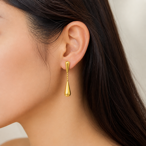 Boucles d'oreilles doubles en forme de goutte d'eau en acier inoxydable plaqué or 14 carats avec chaîne à billes et fermoir à tige de 40 mm, bijoux pour femmes - Product Image 5