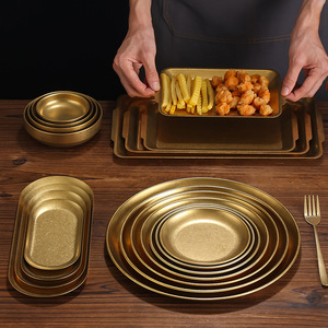 Vintage Gold Stainless Steel Tableware Set Round Dishwasher Safe Daily Use - Product Image 1