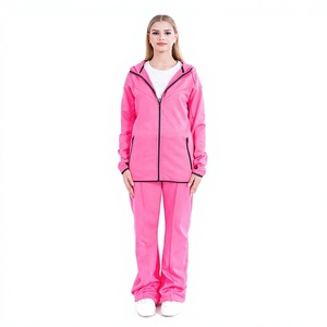 Conjunto de Pantalones y Sudadera Holgados de Cintura Alta con Cierre para Mujer, Personalizados, Deportivos, de Yoga, Fitness, de Alta Calidad, para Gimnasio, con Cuello en V, de Lana/Poliéster - Product Image 1
