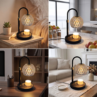 Lampe chauffe-bougie moderne à bras incurvé, base noire, abat-jour en cristal bulle, diffuseur de parfum, lampe de chevet pour chambre à coucher