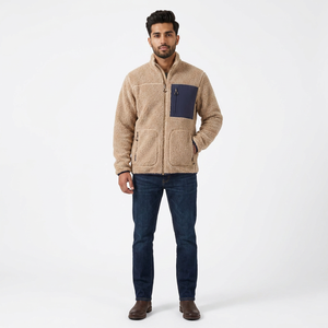 Custom Embroidered Unisex Autumn Canvas Windproof Stand Collar Vintage <b>Pullover</b> <b>Jacket</b> Fuzzy Hoodie <b>Men</b> Standard Thickness Boxy - Product Image 1
