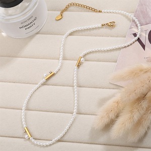 สร้อยคอไข่มุกเทียม ดีไซน์เรขาคณิต ชุบทอง 18k ประดับเพชรซิร์คอน สำหรับใส่ทุกวัน - Product Image 3