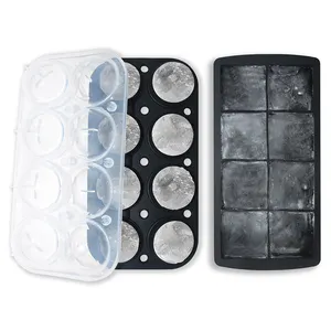2 Pack Large 8 Cavity Silicone Ice Cube Trays And Ice Ball Maker Mold Set BPA Free Silicone Sphere Ice Ball Tray