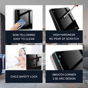 Ổ cắm tường Anh Quốc cao cấp, mặt kính cường lực đen, thiết kế sang trọng, tích hợp cổng USB, mẫu mới, 1 gang, 2 gang, 3 gang, 4 gang. - Product Image 3