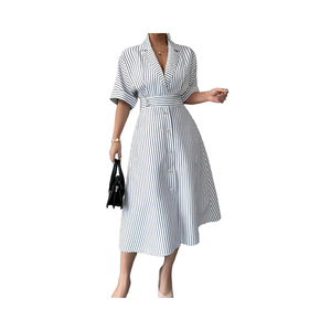 Vintage da donna con colletto dentellato tunica giacca sottile con frangia impero abito in pizzo con motivo a righe stile Casual Maxi anteriore intrecciato - Product Image 1