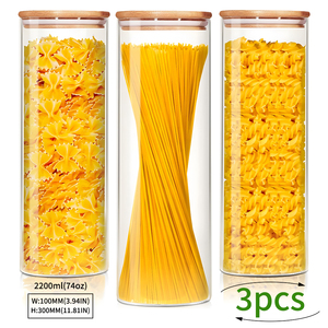2200ml Kính Canister Bộ <span class=keywords><strong>3</strong></span> kín nắp tre cho mì ống Spaghetti ngũ cốc trà cà phê với nhãn và bàn chải thủy tinh lưu trữ <span class=keywords><strong>Jar</strong></span> - Product Image 1