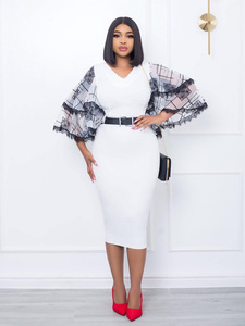 Nouveaux vêtements pour femmes à la mode solide sangle serrée manches chauve-souris <span class=keywords><strong>robe</strong></span> <span class=keywords><strong>de</strong></span> <span class=keywords><strong>soirée</strong></span> sexy <span class=keywords><strong>blanche</strong></span> - Product Image 4