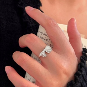 S925 Sterling Silver Bow <b>Ring</b> Women <b>Adjustable</b> Gift Jewelry Light Luxury Fine <b>Ring</b> Silver Color Bowknot Design - Product Image 1