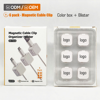 Lot de 6 organiseurs de câbles magnétiques, clips en plastique pour câbles, support adhésif pour gestion des fils, rangement de bureau, multicolores, logo personnalisé, boîte de vente au détail