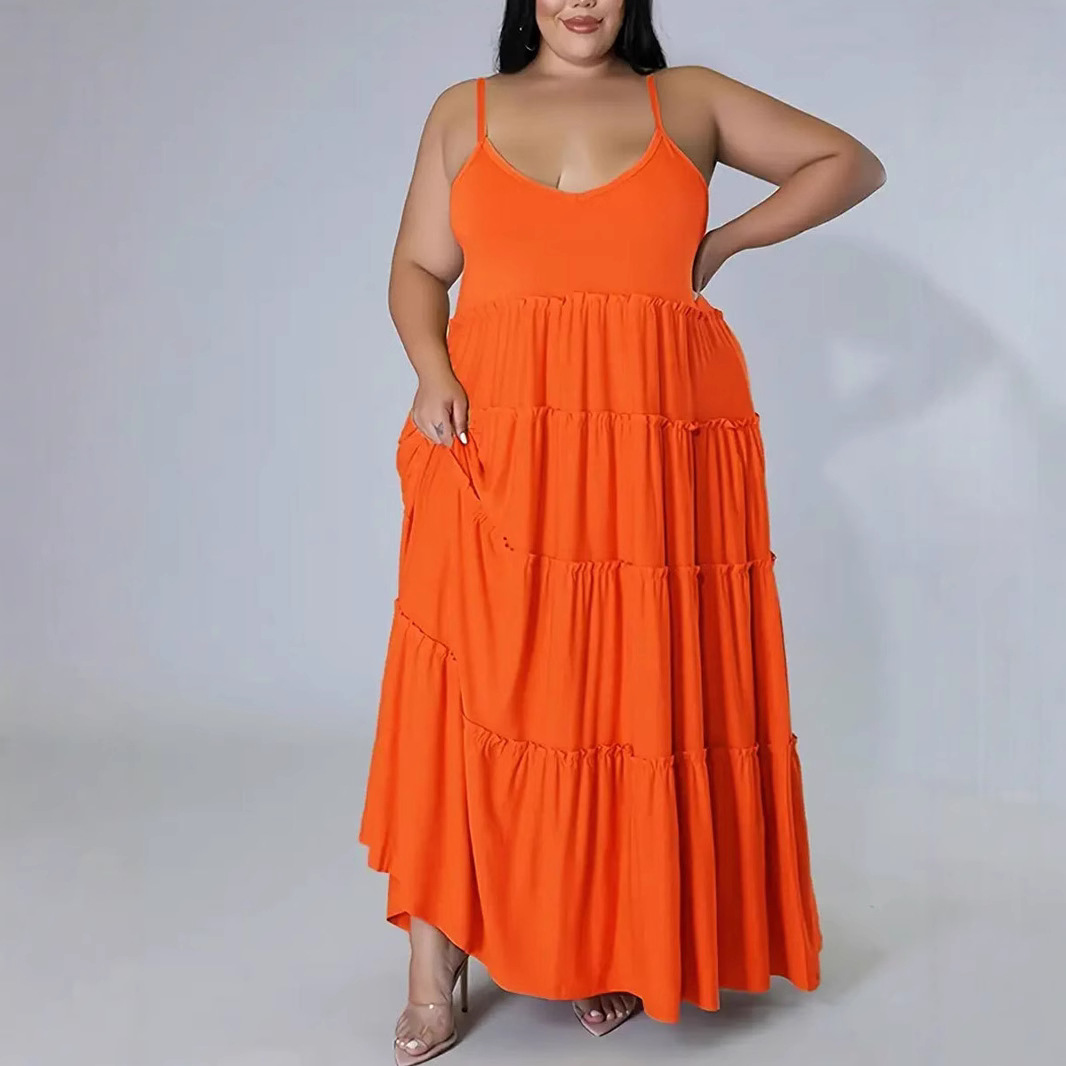 strapless open back dress PLUS SIZE ORANGE RUFFLE MAXI DRESS – La Bella Tru' main image 1