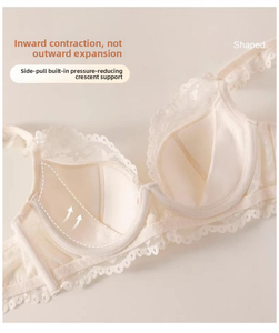 Conjunto de <span class=keywords><strong>Bikini</strong></span> de encaje <span class=keywords><strong>Sexy</strong></span> de estilo francés Sujetador de anillo de acero suave fino Gran reunión Pecho pequeño Correas ajustadas Patrón sólido Copa - Product Image 4