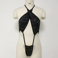 OEM Vente à Chaud Nylon Une Pièce dos nu Femmes Lingerie Sexy Blanc AB Strass Stripper Outfit Dames Body Vêtements de Danse Exotique