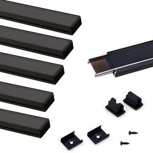 Lot de 6 bandes lumineuses LED en forme de <span class=keywords><strong>U</strong></span> de 30 cm, rail noir, couvercle transparent fumé, bandes lumineuses LED de 15x8 mm, canal en <span class=keywords><strong>aluminium</strong></span>, découpe facile - Product Image 1