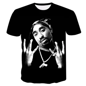 เสื้อแนวสตรีทฮิปฮอปพิมพ์ลายดิจิตอล3D tupac เสื้อแร็ปเปอร์พิมพ์ลายกราฟิกบนเสื้อยืด