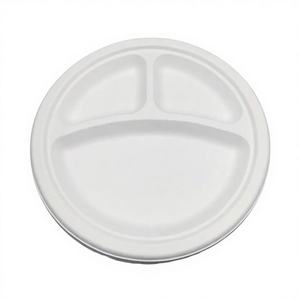 Assiettes réutilisables en bagasse avec compartiment pour accompagnements, idéales pour les soirées, les tacos et les sauces. - Product Image 1