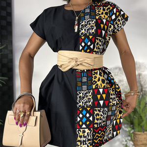 Robe Courte Ample en <span class=keywords><strong>Wax</strong></span> Africain, Imprimés Mixtes 100 % Coton, Vêtements Femme Tendance - Product Image 1