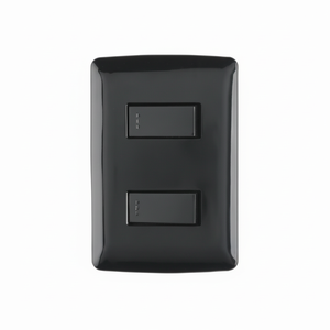 Caja con 3 unidades. Placa ensamblada, 2 interruptores simples, negro, línea italiana. - Product Image 1