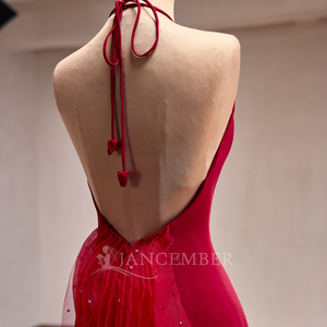 Rsm251077 Elegant <b>Red</b> Halter Evening Dress Sleeveless Ruffles Customizable Prom Gown Jancember - Product Image 6