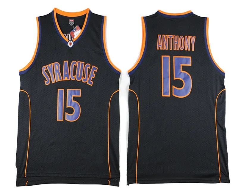 Maglia da basket Carmelo Anthony 15 siracuse da uomo cucita in maglia arancione nera maglie da College