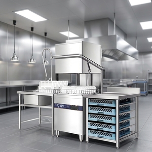 Lave-vaisselle professionnel à capot de type traversant, au design moderne, à fonctionnement silencieux, pour cantines d'entreprise - Product Image 1