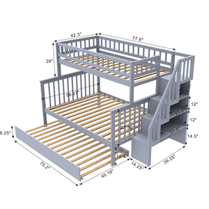 Cama litera convertible de madera maciza <span class=keywords><strong>con</strong></span> escalera y barandillas, cama infantil que ahorra espacio para niños pequeños, niñas y niños, para dormitorio - Product Image 1