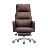 Chaise de bureau de direction haut de gamme en cuir, inclinable et réglable, ergonomique, avec base à cinq étoiles et pieds en acier inoxydable
