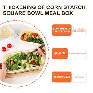 NWT-XF-350ML Contenant alimentaire jetable carré en amidon de maïs biodégradable, écologique, étanche avec couvercle pour les fêtes - Product Image 5