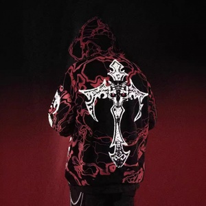 Sudadera con Capucha Oversize de Forro Polar Grueso con Diseño Gótico de Calavera y Cruz, Estilo Urbano, Personalizada, OEM ODM, Suministro de Fábrica de Marca Privada - Product Image 4