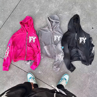 Sweat à capuche zippé Y2K personnalisé pour homme, style streetwear, avec broderie étoile 8 Ball, patchwork multi-motifs, effet vieilli et délavé, fabrication OEM ODM