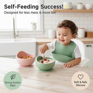 Tazón de Succión Antideslizante de Silicona sin BPA para Bebés y Niños Pequeños, con Cuchara de Madera, Divertido y para Uso Diario - Product Image 3