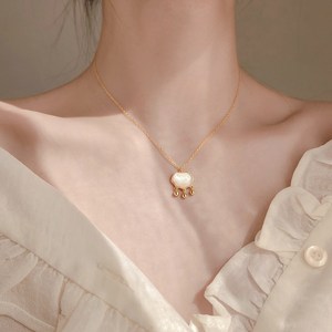 Haifeng Meilong Mother Of Pearl Geometric Pendant Necklace White Gold Color Women's Everyday Wear Clavicle Chain Jewelry - Product Image 3