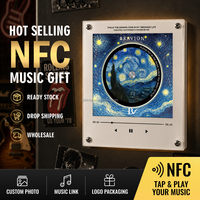 BRAVION Van Gogh Nuit étoilée NFC Lecteur de musique magnétique pour réfrigérateur, tourne-disque vinyle personnalisé pour la décoration de cuisine ou de bureau