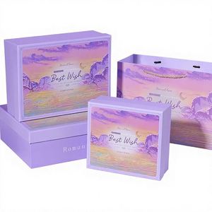 Caja de Regalo Cuadrada de Cartón Gris Laminado Mate Estilo Pintura al Óleo, Color Morado, para el Día de la Mujer/Día del Maestro, Hecho en China - Product Image 2