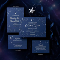 Ensemble d'invitations de mariage de luxe bleu nuit gaufré 3D haut de gamme avec estampage à chaud, papeterie céleste pour événements