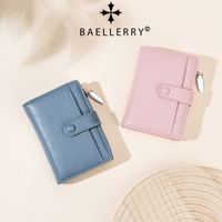 Dompet Mini Baellerry Slim dari Kulit PU Anti-RFID dengan Lapisan Poliester, Penutup Ritsleting, Desain Fashion, Tempat Kartu Kredit