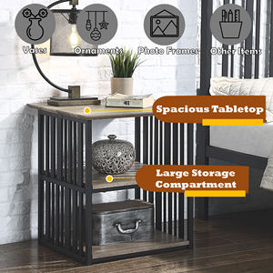 Table de chevet Zudora en chêne antique finition noire avec étagères de rangement, table d'appoint pour chambre à coucher - Product Image 2