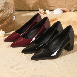 <span class=keywords><strong>Zapatos</strong></span> de Tacón Cuadrado con Punta en Pico de Charol Negro para Mujer, Profesionales, Elegantes y Cómodos para el Trabajo - Product Image 1