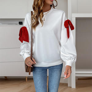 2025 Nueva <span class=keywords><strong>Sudadera</strong></span> con capucha <span class=keywords><strong>blanca</strong></span> de manga larga con cuello redondo y decoración de lazo dulce informal - Product Image 6