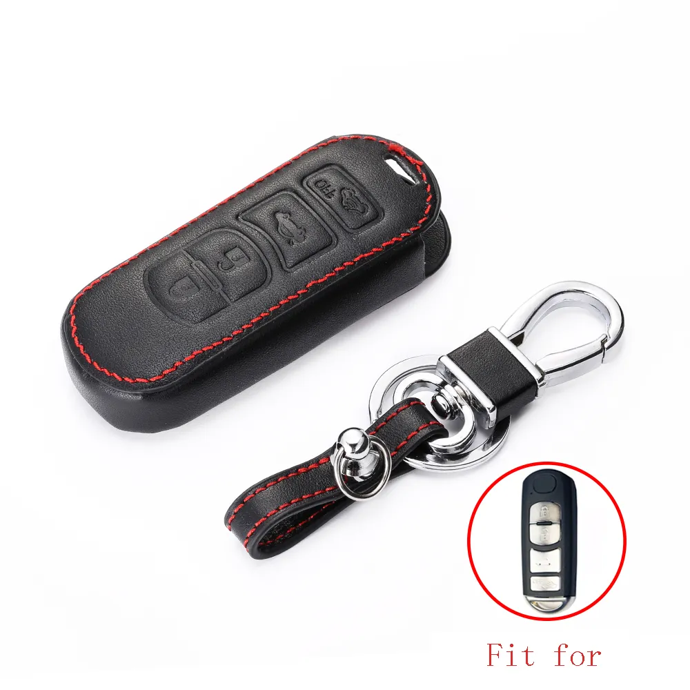 Kulit Penutup Kunci Mobil untuk Mazda CX-7 CX-9 MX-5 Miata 4 Tombol Smart Remote Fob Melindungi Case Gantungan Kunci Kunci tas Aksesoris