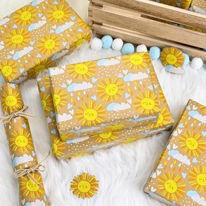 Kraft Baby Shower Wrapping Paper Sun Cloud Design 17 Inch X 16.5 Feet Recyclable Gift <b>Wrap</b> For Children - Product Image 5